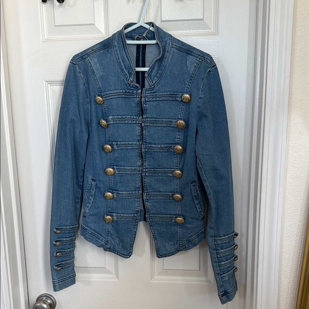 Free people fitted military denim jacket